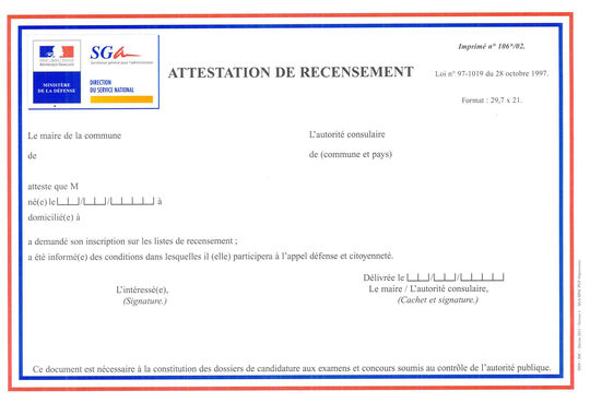 Attestation de recensement
